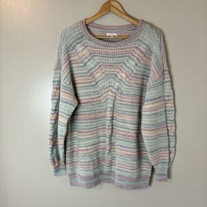 Lauren Conrad Pastel Stripe Sweater Long Sleeves Tunic Pullover Colorful Sz XL